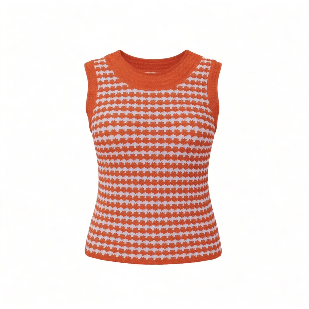 Zara Orange Crocheted Knit Tank with Cream Trim